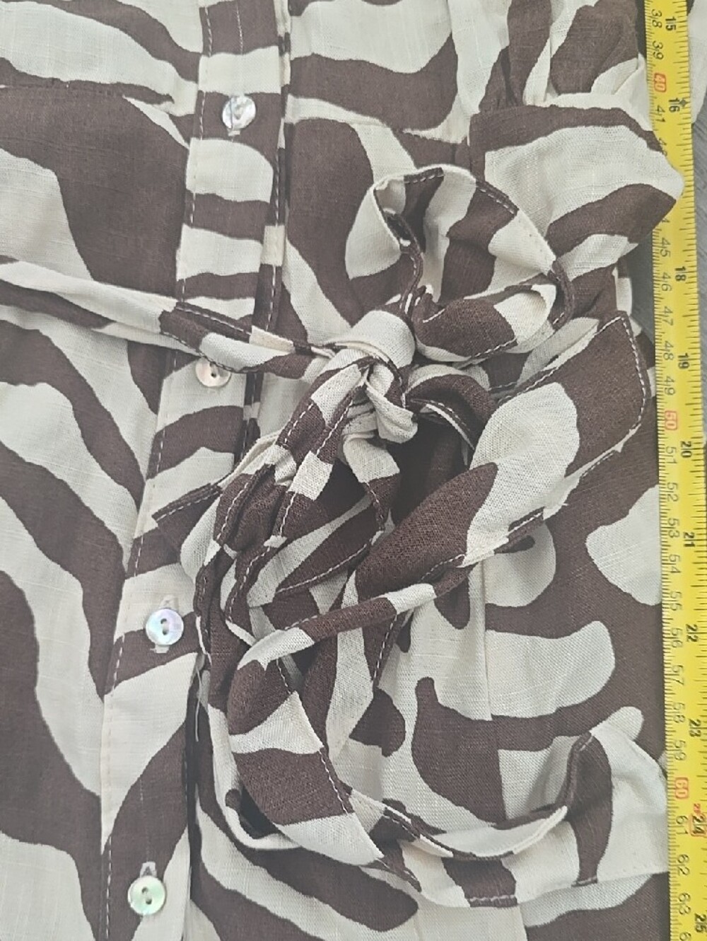 NWOT Love Tree Zebra-Print Button Down Shirt Dress with Tie Waist Taupe & Cream - Picture 9 of 11